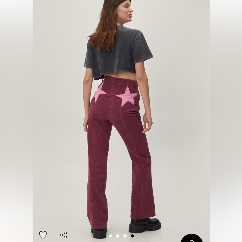 Burgundy and Pink Corduroy Star Pants